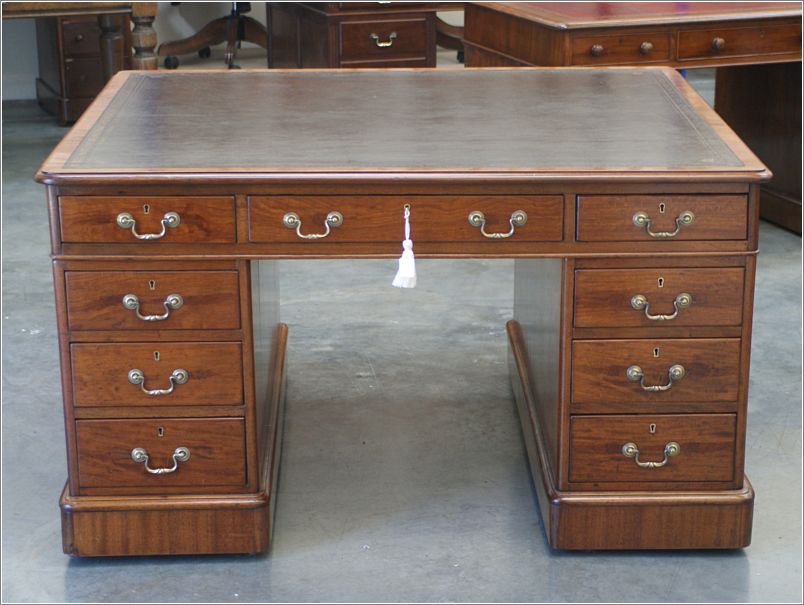 1013 Antique Victorian Mahogany 18 Drawer Partners Desk (1)